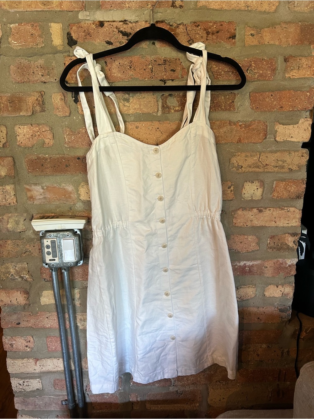 Madewell White Button-Front Dress with Tie Straps
